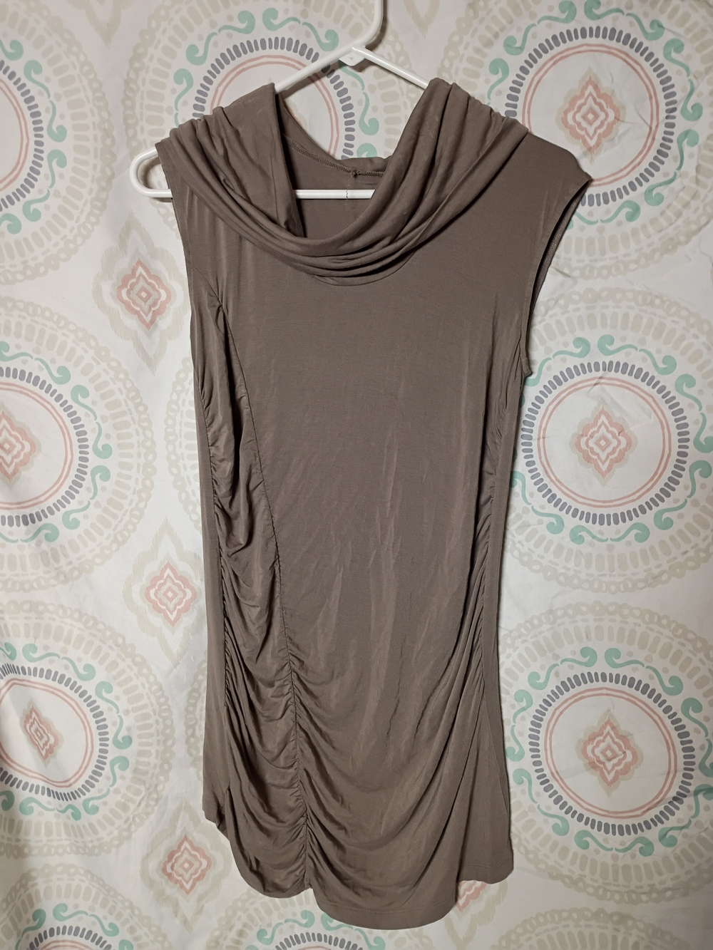 Kenar Taupe Sleeveless Drape Neck Dress